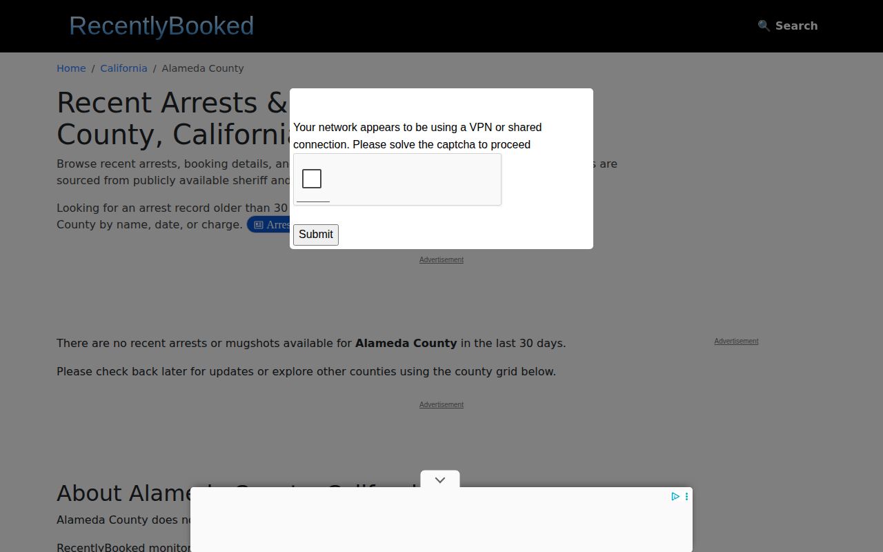 Unofficial RecentlyBooked Alameda County mugshot section