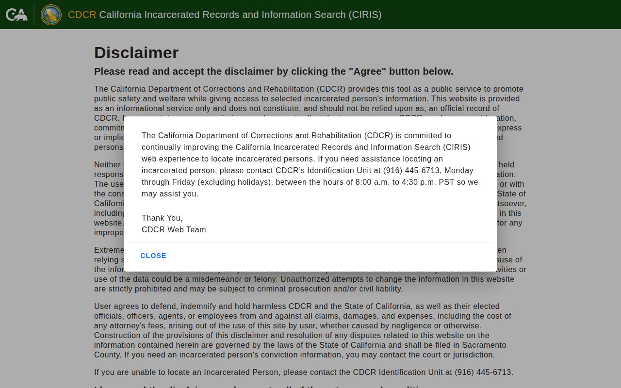 CDCR state prison record search for Alameda County commitments