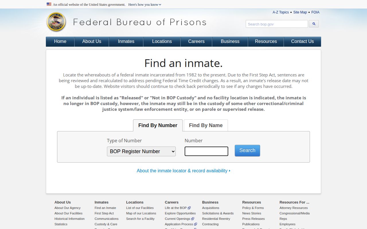 Federal custody record locator for an Alameda County case