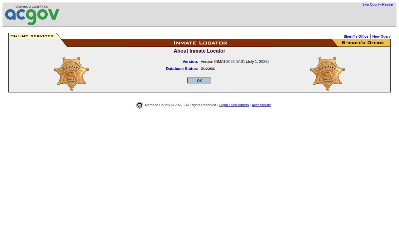 Alameda County current inmate locator database status